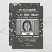 戦争捕虜をテーマにした脱出ルーム、誕生日パーティー 招待状 (正面/裏面)