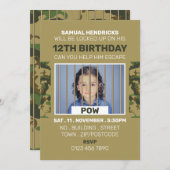 戦争捕虜をテーマにした脱出ルーム、誕生日パーティー 招待状 (正面/裏面)