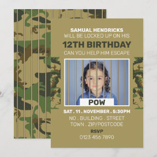 戦争捕虜をテーマにした脱出ルーム、誕生日パーティー 招待状
