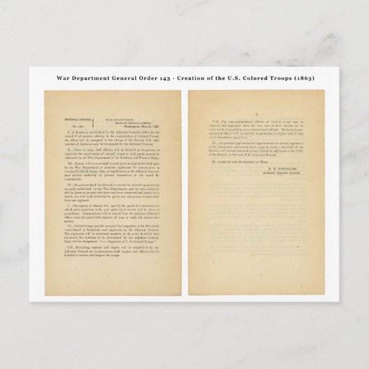戦争省令第143号（有色人種部隊） ポストカード (正面)
