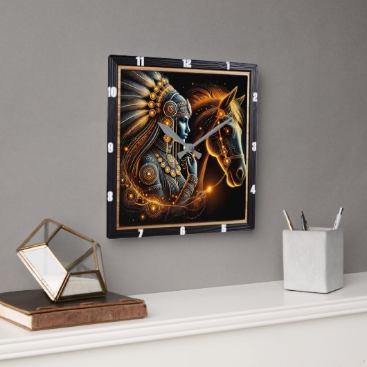 戦士と石器の不可解な絆 スクエア壁時計 (オフィス)