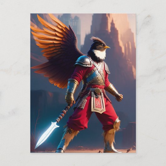 戦士のギアと剣と鳥ヒューマノイド ポストカード (正面)