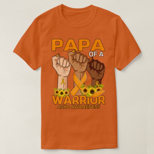 戦士のハンドパパADHD認識度ひまわりPr Tシャツ (デザイン正面)