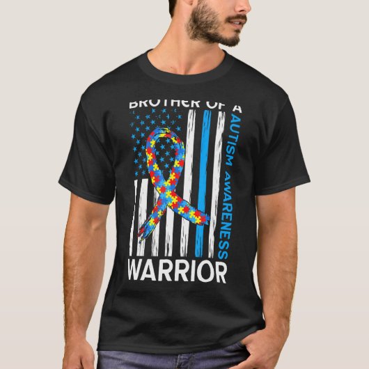 戦士の兄弟 アメリカのリボンパズル 自閉症 Tシャツ (正面)