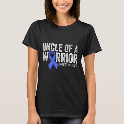 戦士の叔父T1d子供の糖尿病性青いリボンsu Tシャツ (正面)