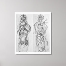 戦士の手描きイラストレーションウォールアート キャンバスプリント