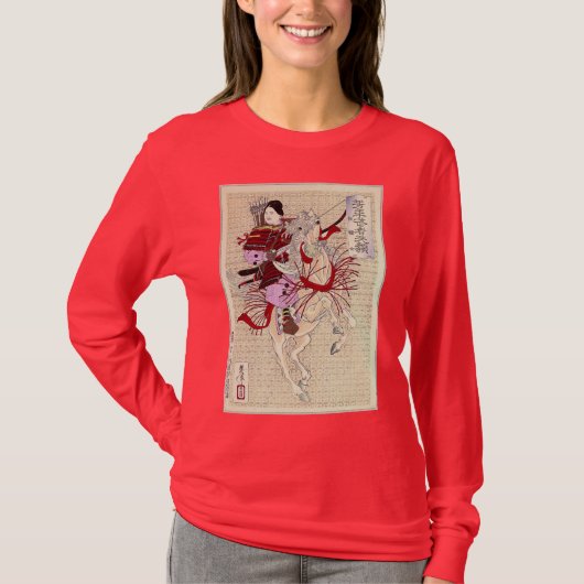戦士の日本人のWoodblockの女性のプリント Tシャツ (正面)