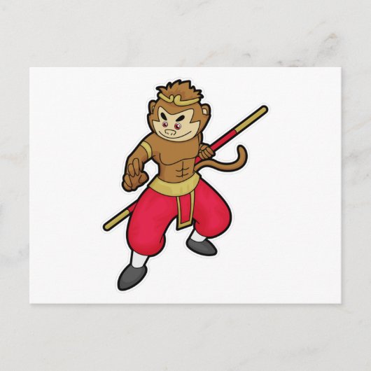 戦士の猿（スタッフとヘアバンド付き） ポストカード (正面)