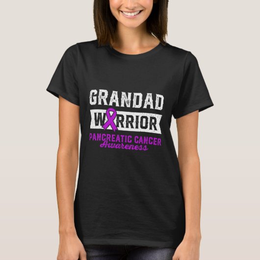 戦士の膵紫色のリボンのサポートの祖父 Tシャツ (正面)