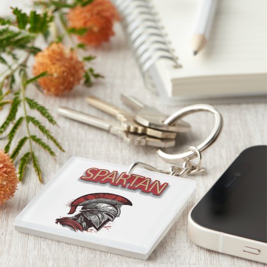 戦士の誇り - 赤い羽根のスパルタの兜 キーホルダー (正面右)