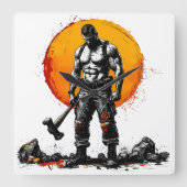 戦士の野蛮な中世ファンタジーの謙虚さ スクエア壁時計 (正面)