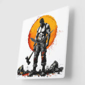 戦士の野蛮な中世ファンタジーの謙虚さ スクエア壁時計 (傾斜)