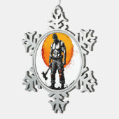 戦士の野蛮な中世ファンタジーの謙虚さ スノーフレークピューターオーナメント (右)