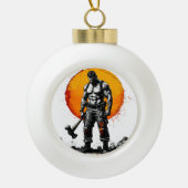 戦士の野蛮な中世ファンタジーの謙虚さ セラミックボールオーナメント (正面)