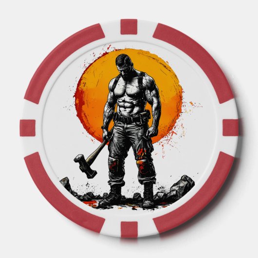戦士の野蛮な中世ファンタジーの謙虚さ ポーカーチップ (正面)