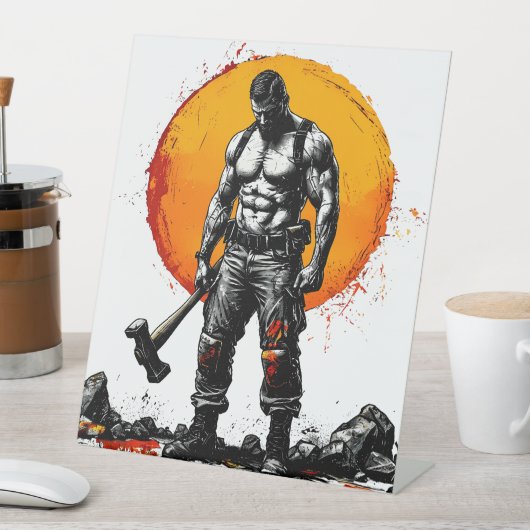 戦士の野蛮な中世ファンタジーの謙虚さ 台座サイン (インサイチュ)