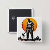 戦士の野蛮な中世ファンタジーの謙虚さ 缶バッジ (正面&裏面)