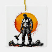戦士の野蛮な中世ファンタジーハンマーオーナメント セラミックオーナメント (正面)