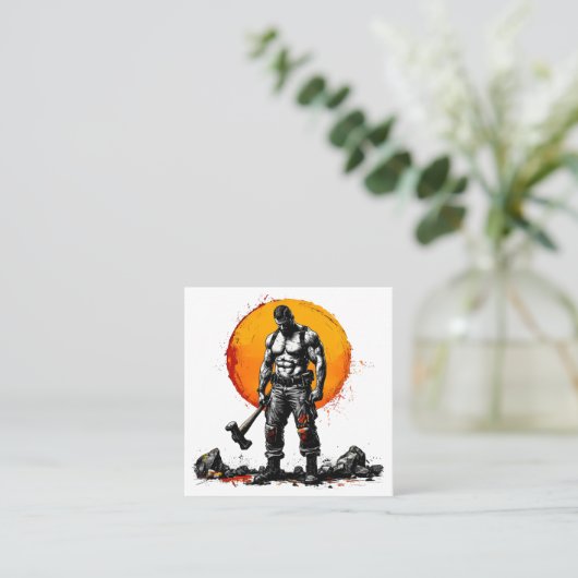 戦士の野蛮な中世ファンタジー名刺 スクエア名刺 (スタンド正面)