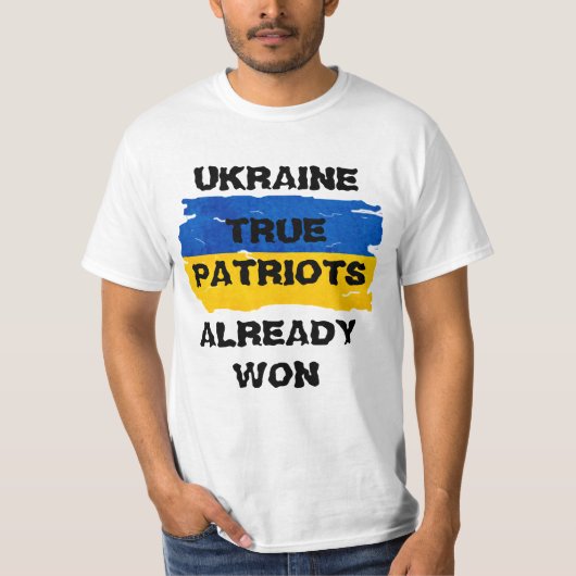 戦士の青と黄色のウクライナ国旗 Tシャツ (正面)