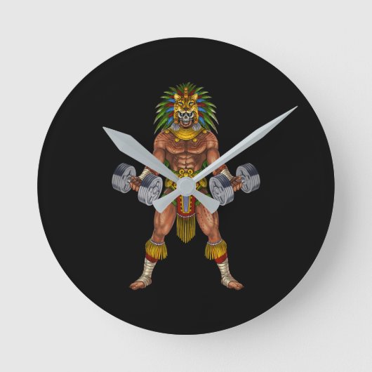 戦士アステカ重量挙げ ラウンド壁時計 (正面)