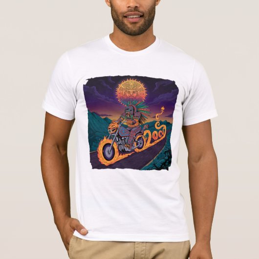 戦士アステカTシャツ | ファイアヘビ&ジャガーアート Tシャツ (正面)