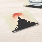 戦士スピリットサムライサンセット瞑想 スクエアペーパーコースター (アングル)