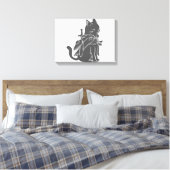 戦士ネコのシルエット – 背景色を選択 キャンバスプリント (インサイチュ (寝室))