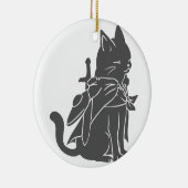 戦士ネコのシルエット – 背景色を選択 セラミックオーナメント (右)