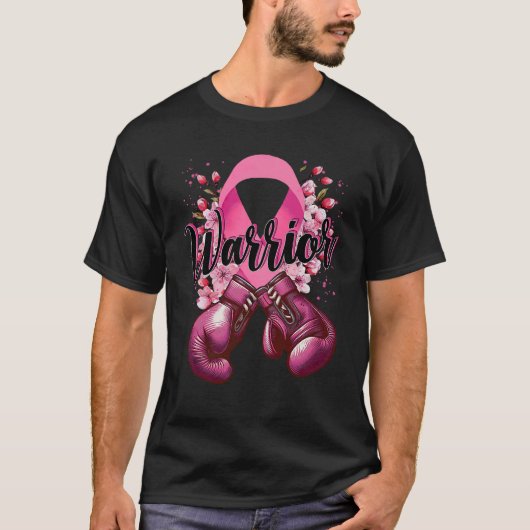 戦士ボクシング手袋ピンクリボン乳癌Aw Tシャツ (正面)