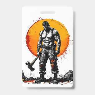 戦士 バーバリアン 中世 ファンタジー ハンマー バッジ