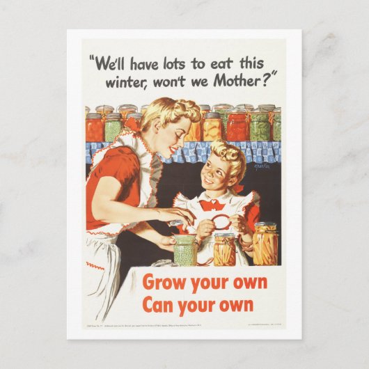 戦時中の「自分で育て、自分で育てる」ヴィンテージ ポストカード (正面)