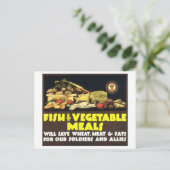 戦時中の「魚と野菜の食事」ヴィンテージ ポストカード (スタンド正面)