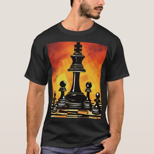 戦略的な動き:ゲーム中のチェス盤アートティー Tシャツ (正面)