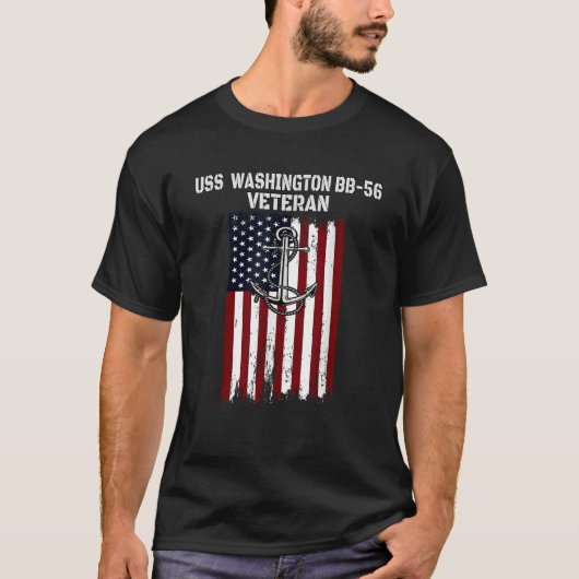 戦艦USSワシントンBB 56退役軍人戦艦F Tシャツ (正面)