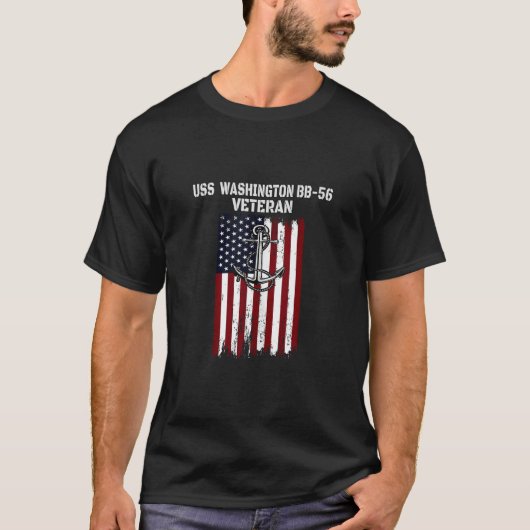戦艦USSワシントンBB 56退役軍人戦艦F Tシャツ (正面)