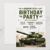戦車の誕生日パーソナライズ 招待状 (正面/裏面)
