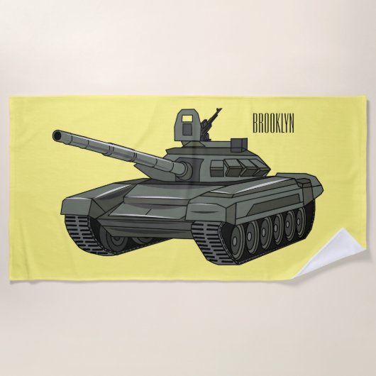 戦車漫画イラストレーション ビーチタオル (正面)