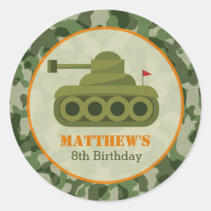 戦車誕生日シール – Boy Army軍隊兵士 ラウンドシール