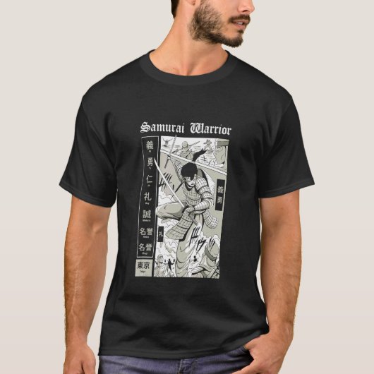 戦闘シーンのサムライ 侍戦士デザイン Tシャツ (正面)