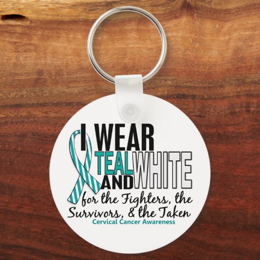 戦闘員の生存者のための子宮頸がんティール(緑がかった色)白 キーホルダー (正面)