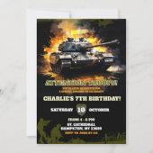 戦闘員・兵隊・戦車・カモフラージュの誕生日ボーイ 招待状 (正面)
