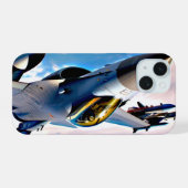 戦闘機が大空高く飛ぶ iPhone 15ケース (裏面横)