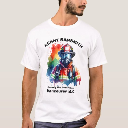 戦闘機のアクション、カラフル背景 Tシャツ (正面)