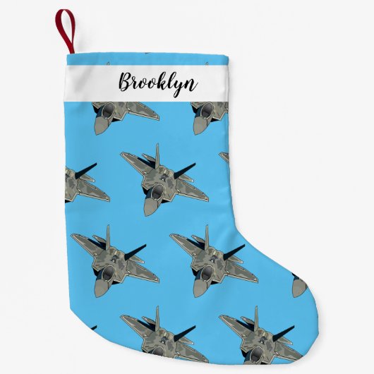 戦闘機の漫画イラストレーション スモールクリスマスストッキング (正面)
