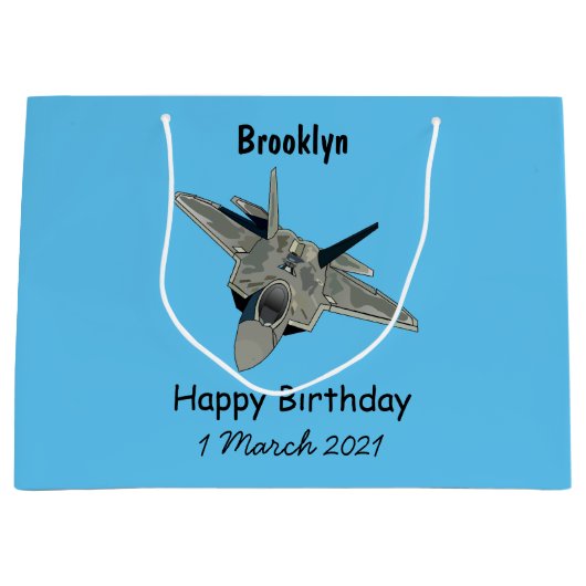 戦闘機の漫画イラストレーション ラージペーパーバッグ (正面)