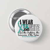 戦闘機の生存者のための子宮頸癌・のティール(緑がかった色)の白 缶バッジ (正面&裏面)