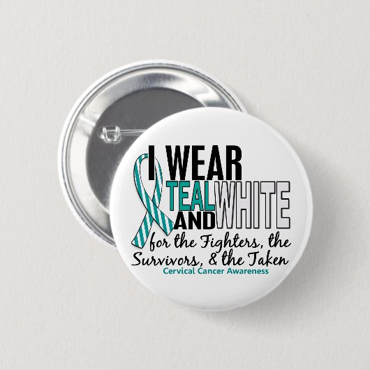 戦闘機の生存者のための子宮頸癌・のティール（緑がかった色）の白 缶バッジ (正面&裏面)