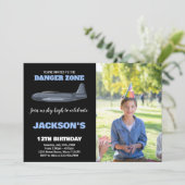 戦闘機の青い誕生日招待状（写真付き） 招待状 (スタンド正面)