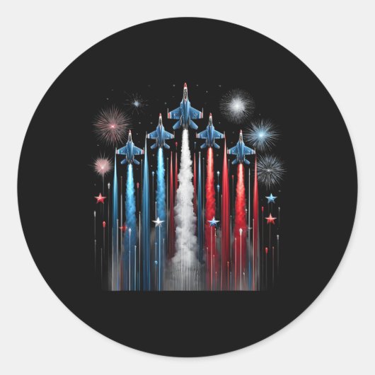 戦闘機ジェット機米国国旗の愛国心4位 ラウンドシール (正面)